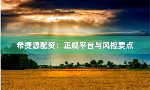 希捷源配资：正规平台与风控要点